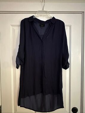 Lumiere Navy Roll-Tab Collared Tunic